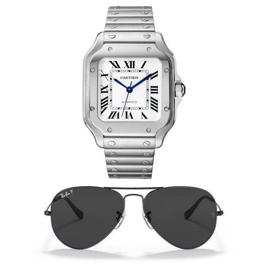 Combo Reloj Cartier Santos + Gafas Ray-Ban